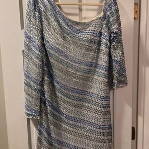 Blush Silver and Blue Sequin Long Sleeve Dress